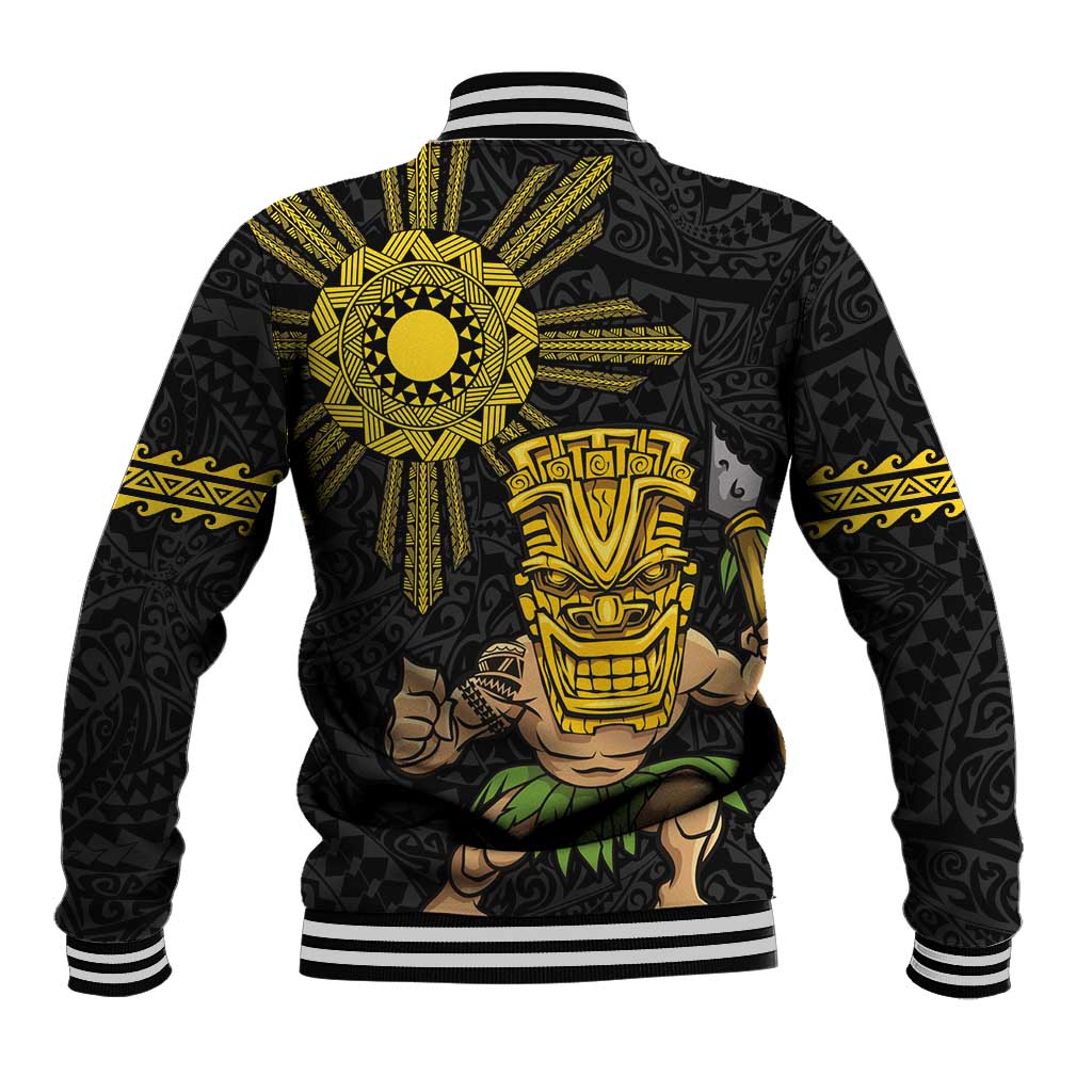 Hawaii and Philippines Together Baseball Jacket Warrior Tiki Mask and Filipino Sun Polynesian Style LT03 - Polynesian Pride