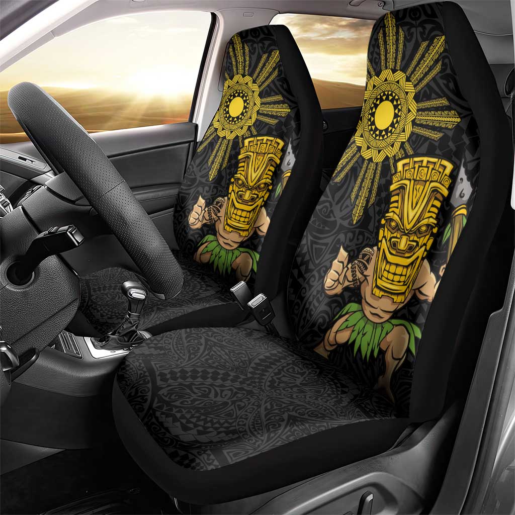 Hawaii and Philippines Together Car Seat Cover Warrior Tiki Mask and Filipino Sun Polynesian Style LT03 - Polynesian Pride