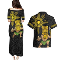 Hawaii and Philippines Together Couples Matching Puletasi and Hawaiian Shirt Warrior Tiki Mask and Filipino Sun Polynesian Style LT03 - Polynesian Pride