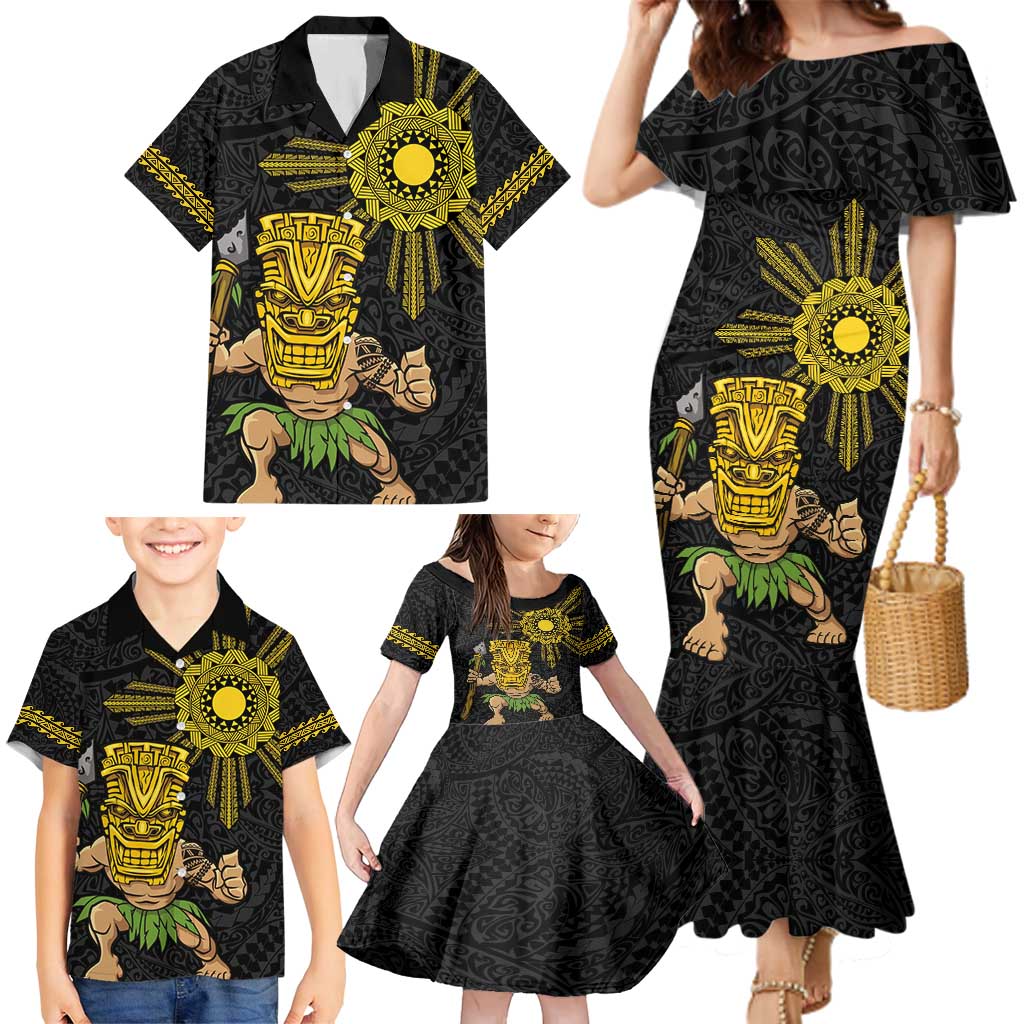 Hawaii and Philippines Together Family Matching Mermaid Dress and Hawaiian Shirt Warrior Tiki Mask and Filipino Sun Polynesian Style LT03 - Polynesian Pride