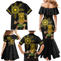 Hawaii and Philippines Together Family Matching Mermaid Dress and Hawaiian Shirt Warrior Tiki Mask and Filipino Sun Polynesian Style LT03 - Polynesian Pride