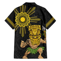 Hawaii and Philippines Together Family Matching Off Shoulder Maxi Dress and Hawaiian Shirt Warrior Tiki Mask and Filipino Sun Polynesian Style LT03 - Polynesian Pride