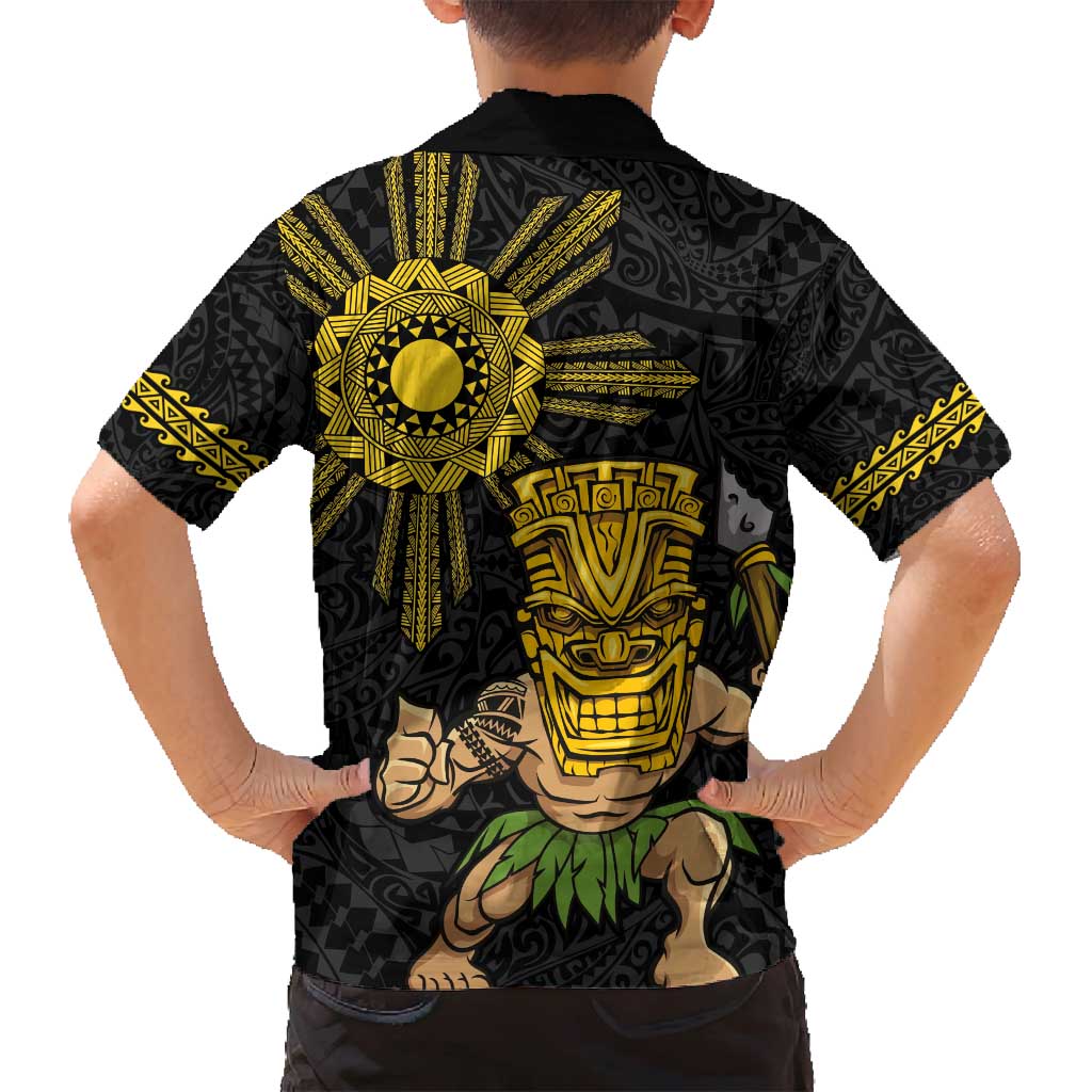 Hawaii and Philippines Together Family Matching Off Shoulder Short Dress and Hawaiian Shirt Warrior Tiki Mask and Filipino Sun Polynesian Style LT03 - Polynesian Pride