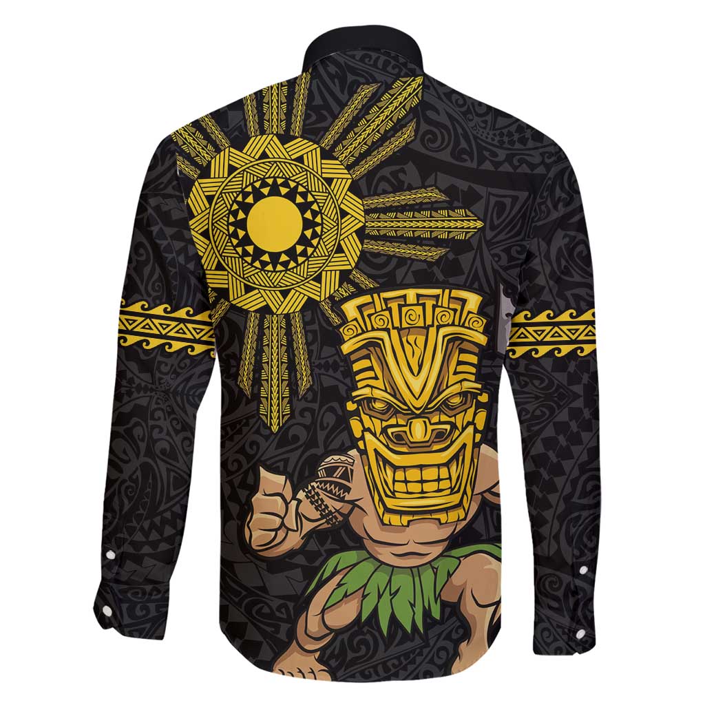 Hawaii and Philippines Together Family Matching Off Shoulder Short Dress and Hawaiian Shirt Warrior Tiki Mask and Filipino Sun Polynesian Style LT03 - Polynesian Pride
