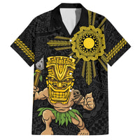 Hawaii and Philippines Together Family Matching Puletasi and Hawaiian Shirt Warrior Tiki Mask and Filipino Sun Polynesian Style LT03 Dad's Shirt - Short Sleeve Black - Polynesian Pride