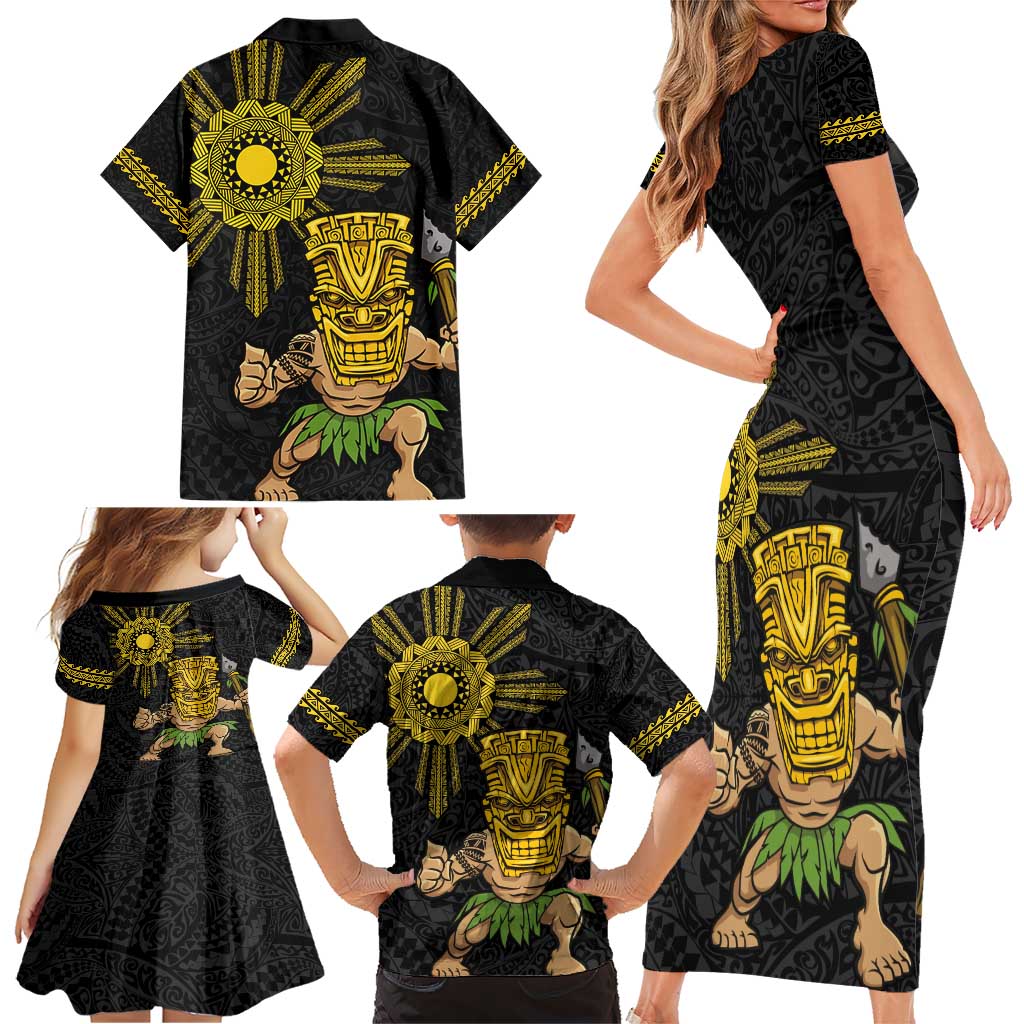 Hawaii and Philippines Together Family Matching Short Sleeve Bodycon Dress and Hawaiian Shirt Warrior Tiki Mask and Filipino Sun Polynesian Style LT03 - Polynesian Pride