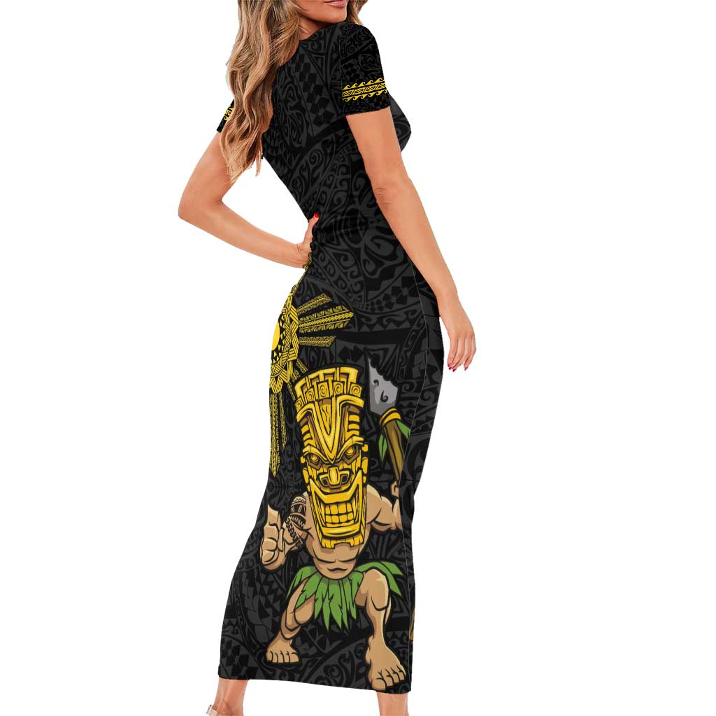 Hawaii and Philippines Together Family Matching Short Sleeve Bodycon Dress and Hawaiian Shirt Warrior Tiki Mask and Filipino Sun Polynesian Style LT03 - Polynesian Pride