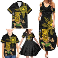 Hawaii and Philippines Together Family Matching Summer Maxi Dress and Hawaiian Shirt Warrior Tiki Mask and Filipino Sun Polynesian Style LT03 - Polynesian Pride
