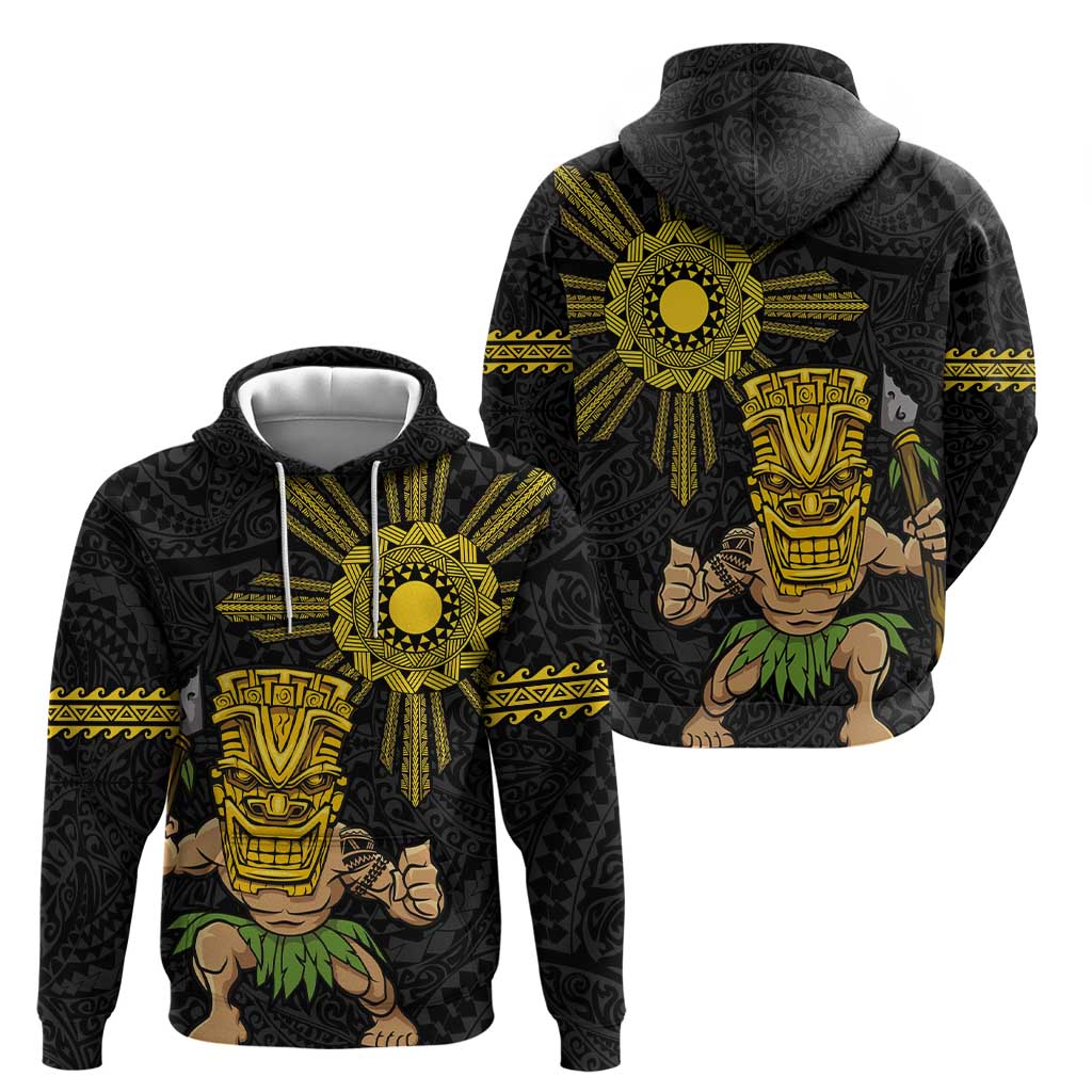 Hawaii and Philippines Together Hoodie Warrior Tiki Mask and Filipino Sun Polynesian Style LT03 - Polynesian Pride