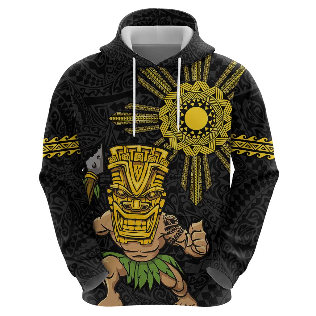 Hawaii and Philippines Together Hoodie Warrior Tiki Mask and Filipino Sun Polynesian Style LT03 - Polynesian Pride