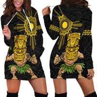Hawaii and Philippines Together Hoodie Dress Warrior Tiki Mask and Filipino Sun Polynesian Style LT03 - Polynesian Pride