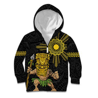 Hawaii and Philippines Together Kid Hoodie Warrior Tiki Mask and Filipino Sun Polynesian Style LT03 Zip Hoodie Black - Polynesian Pride