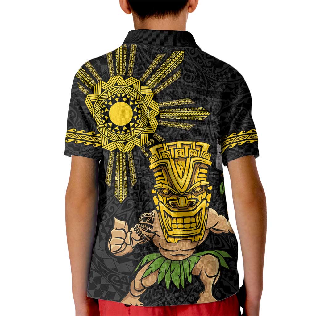 Hawaii and Philippines Together Kid Polo Shirt Warrior Tiki Mask and Filipino Sun Polynesian Style LT03 - Polynesian Pride