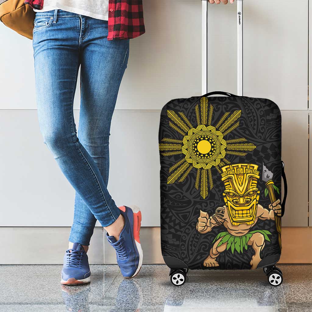 Hawaii and Philippines Together Luggage Cover Warrior Tiki Mask and Filipino Sun Polynesian Style LT03 - Polynesian Pride