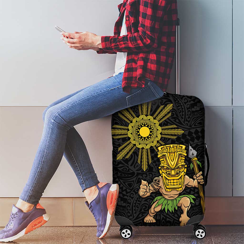 Hawaii and Philippines Together Luggage Cover Warrior Tiki Mask and Filipino Sun Polynesian Style LT03 - Polynesian Pride