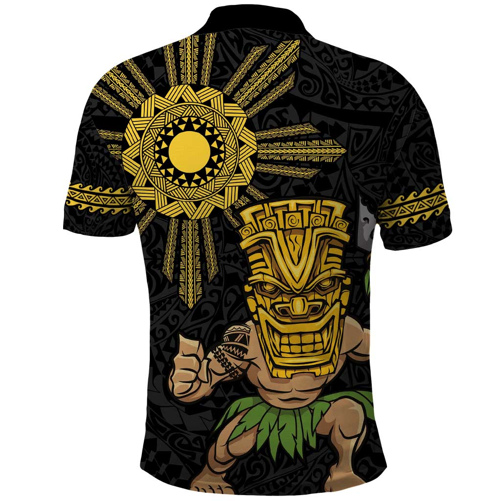Hawaii and Philippines Together Polo Shirt Warrior Tiki Mask and Filipino Sun Polynesian Style LT03 - Polynesian Pride