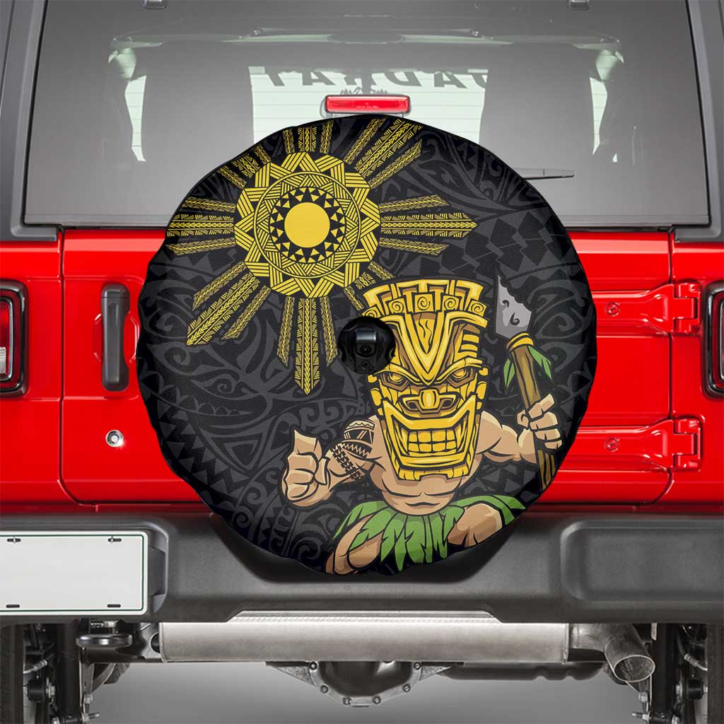 Hawaii and Philippines Together Spare Tire Cover Warrior Tiki Mask and Filipino Sun Polynesian Style LT03 - Polynesian Pride