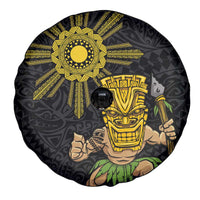 Hawaii and Philippines Together Spare Tire Cover Warrior Tiki Mask and Filipino Sun Polynesian Style LT03 - Polynesian Pride