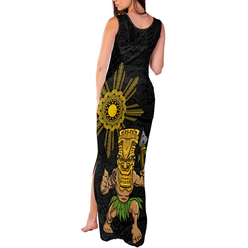 Hawaii and Philippines Together Tank Maxi Dress Warrior Tiki Mask and Filipino Sun Polynesian Style LT03 - Polynesian Pride
