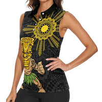Hawaii and Philippines Together Women Sleeveless Polo Shirt Warrior Tiki Mask and Filipino Sun Polynesian Style LT03 - Polynesian Pride