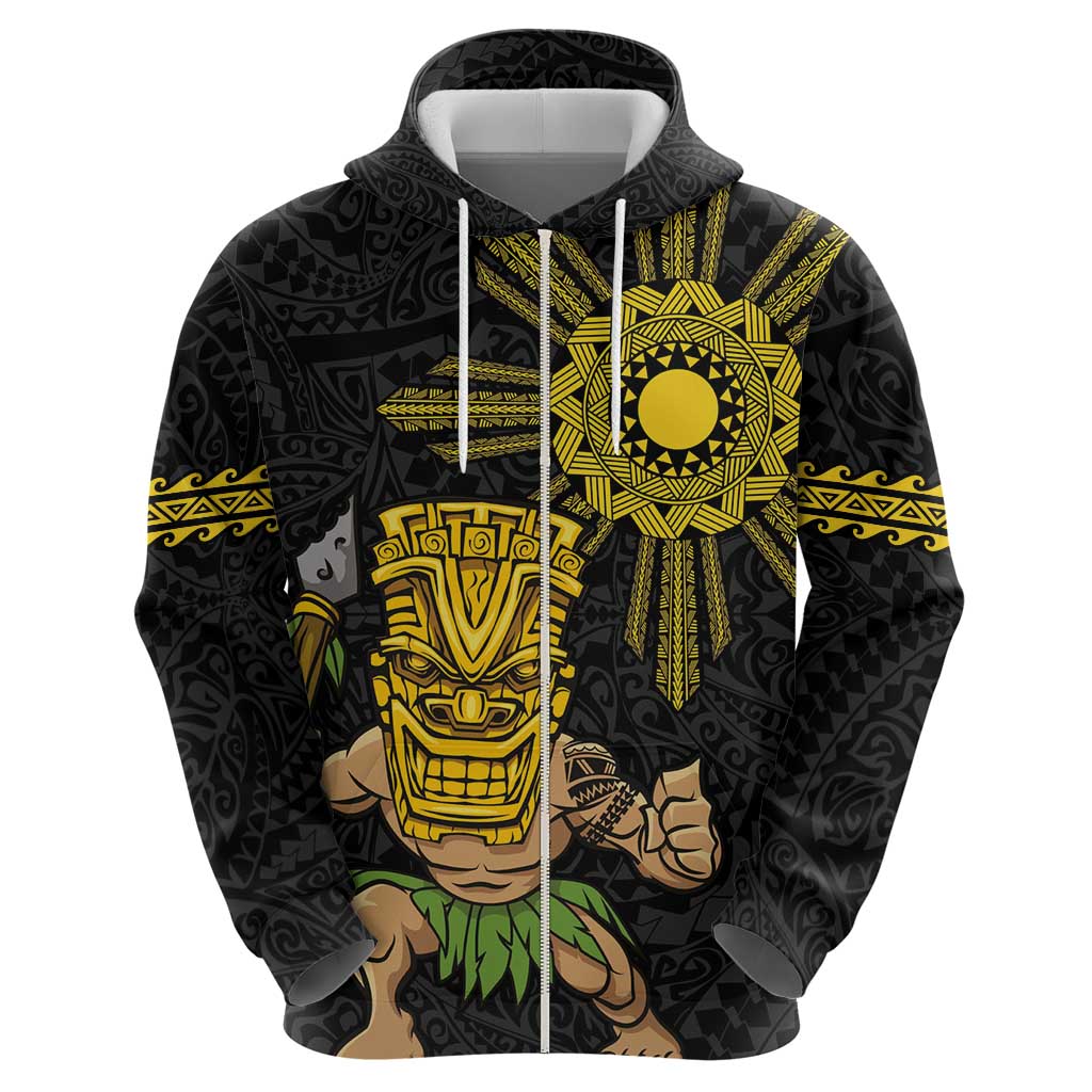 Hawaii and Philippines Together Zip Hoodie Warrior Tiki Mask and Filipino Sun Polynesian Style LT03 - Polynesian Pride