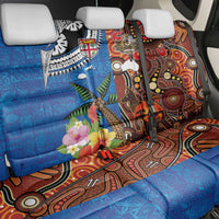 Fiji and Australia Together Back Car Seat Cover Fijian Tapa Plants with Kangaroo and Aboriginal LT03 - Polynesian Pride