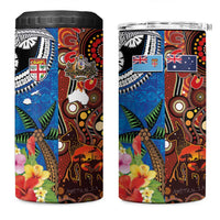 Fiji and Australia Together 4 in 1 Can Cooler Tumbler Fijian Tapa Plants with Kangaroo and Aboriginal LT03 One Size: 16 oz Black - Polynesian Pride