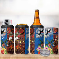 Fiji and Australia Together 4 in 1 Can Cooler Tumbler Fijian Tapa Plants with Kangaroo and Aboriginal LT03 - Polynesian Pride