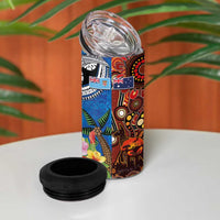 Fiji and Australia Together 4 in 1 Can Cooler Tumbler Fijian Tapa Plants with Kangaroo and Aboriginal LT03 - Polynesian Pride