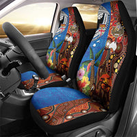 Fiji and Australia Together Car Seat Cover Fijian Tapa Plants with Kangaroo and Aboriginal LT03 - Polynesian Pride