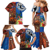 Fiji and Australia Together Family Matching Mermaid Dress and Hawaiian Shirt Fijian Tapa Plants with Kangaroo and Aboriginal LT03 - Polynesian Pride