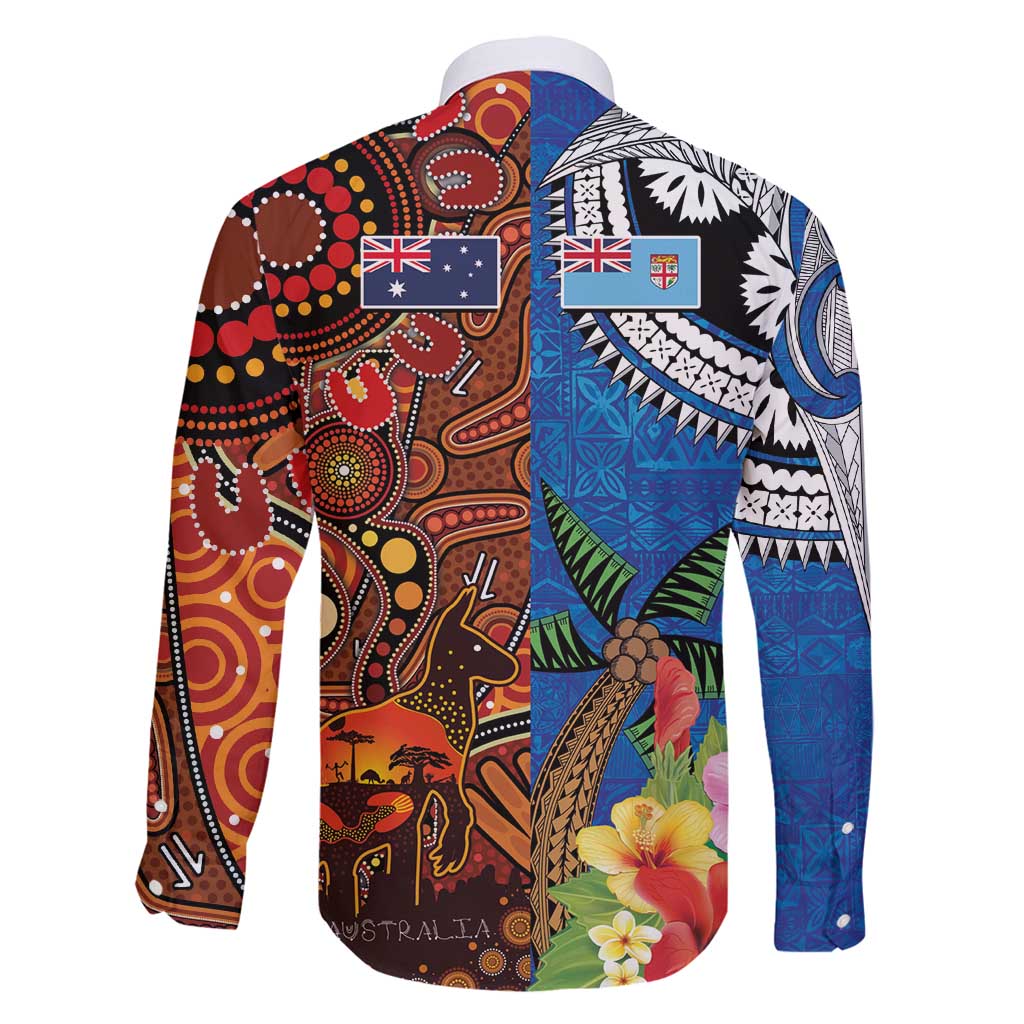 Fiji and Australia Together Family Matching Mermaid Dress and Hawaiian Shirt Fijian Tapa Plants with Kangaroo and Aboriginal LT03 - Polynesian Pride