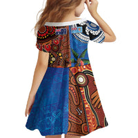 Fiji and Australia Together Family Matching Short Sleeve Bodycon Dress and Hawaiian Shirt Fijian Tapa Plants with Kangaroo and Aboriginal LT03 - Polynesian Pride