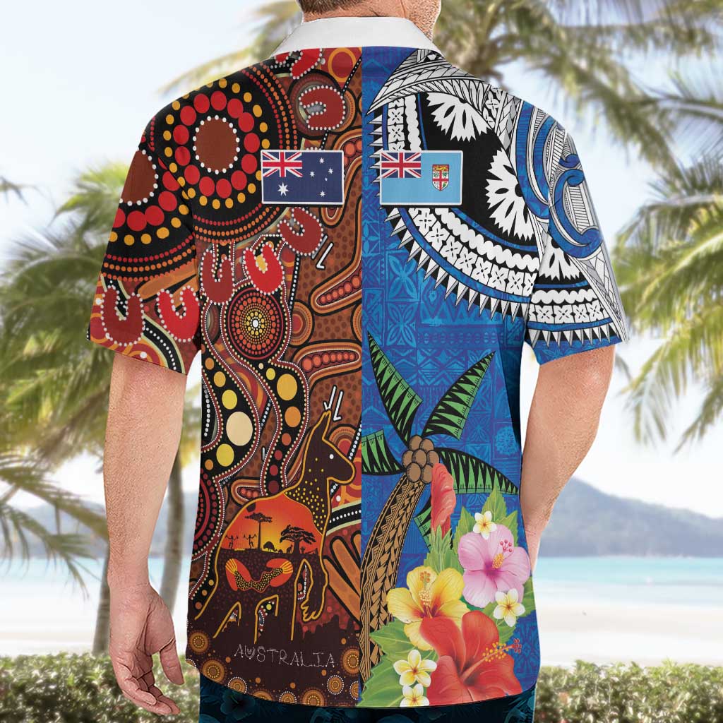 Fiji and Australia Together Hawaiian Shirt Fijian Tapa Plants with Kangaroo and Aboriginal LT03 - Polynesian Pride