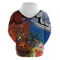 Fiji and Australia Together Hoodie Fijian Tapa Plants with Kangaroo and Aboriginal LT03 - Polynesian Pride