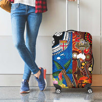 Fiji and Australia Together Luggage Cover Fijian Tapa Plants with Kangaroo and Aboriginal LT03 - Polynesian Pride
