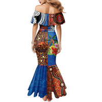 Fiji and Australia Together Mermaid Dress Fijian Tapa Plants with Kangaroo and Aboriginal LT03 - Polynesian Pride