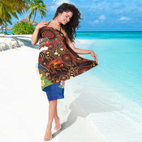 Fiji and Australia Together Sarong Fijian Tapa Plants with Kangaroo and Aboriginal - Polynesian Pride