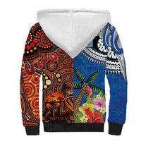 Fiji and Australia Together Sherpa Hoodie Fijian Tapa Plants with Kangaroo and Aboriginal LT03 - Polynesian Pride