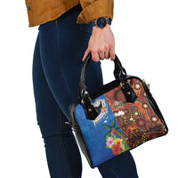 Fiji and Australia Together Shoulder Handbag Fijian Tapa Plants with Kangaroo and Aboriginal - Polynesian Pride
