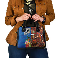 Fiji and Australia Together Shoulder Handbag Fijian Tapa Plants with Kangaroo and Aboriginal - Polynesian Pride