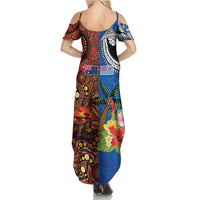 Fiji and Australia Together Summer Maxi Dress Fijian Tapa Plants with Kangaroo and Aboriginal LT03 - Polynesian Pride