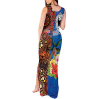 Fiji and Australia Together Tank Maxi Dress Fijian Tapa Plants with Kangaroo and Aboriginal LT03 - Polynesian Pride