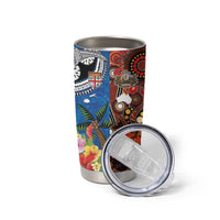 Fiji and Australia Together Tumbler Cup Fijian Tapa Plants with Kangaroo and Aboriginal LT03 - Polynesian Pride