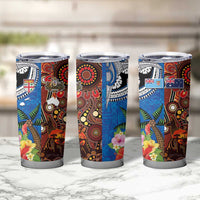 Fiji and Australia Together Tumbler Cup Fijian Tapa Plants with Kangaroo and Aboriginal LT03 - Polynesian Pride