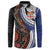 Fiji and Australia Together Button Sweatshirt Kangaroo Aboriginal with Tribal Tapa Hibiscus Half Style - Polynesian Pride