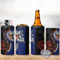 Fiji and Australia Together 4 in 1 Can Cooler Tumbler Kangaroo Aboriginal with Tribal Tapa Hibiscus Half Style LT03 - Polynesian Pride