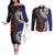 Fiji and Australia Together Couples Matching Off The Shoulder Long Sleeve Dress and Long Sleeve Button Shirt Kangaroo Aboriginal with Tribal Tapa Hibiscus Half Style - Polynesian Pride