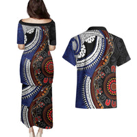 Fiji and Australia Together Couples Matching Puletasi and Hawaiian Shirt Kangaroo Aboriginal with Tribal Tapa Hibiscus Half Style LT03 - Polynesian Pride