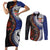 Fiji and Australia Together Couples Matching Short Sleeve Bodycon Dress and Long Sleeve Button Shirt Kangaroo Aboriginal with Tribal Tapa Hibiscus Half Style - Polynesian Pride